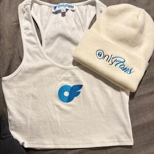 OnlyFans White Tank Top and Beanie Set